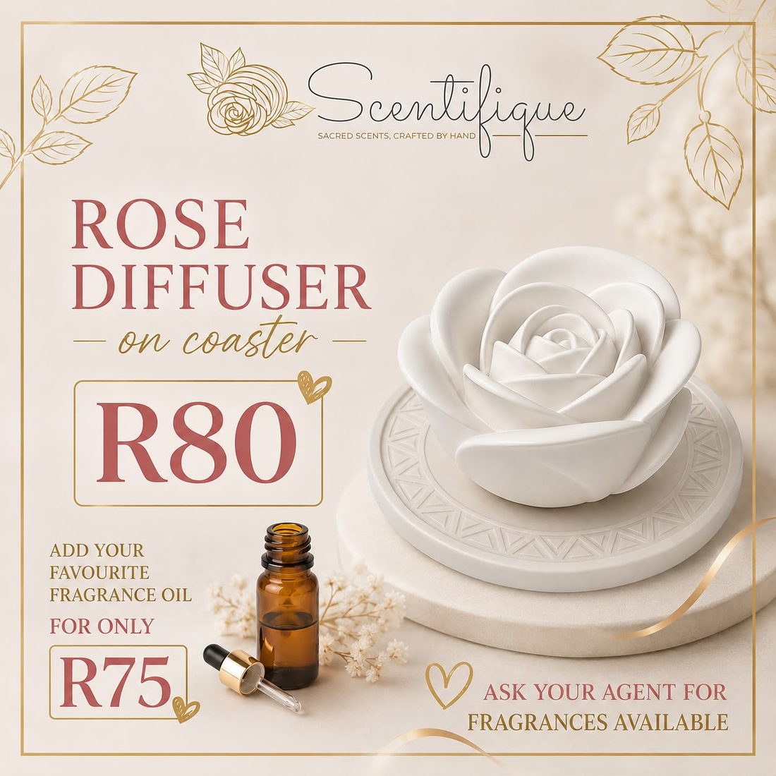 Rose Diffuser on Coaster