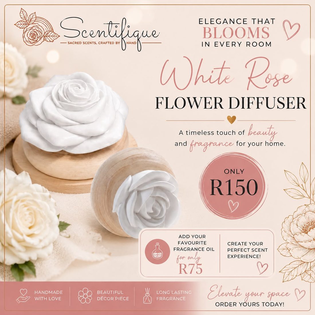 White Rose Flower Diffuser