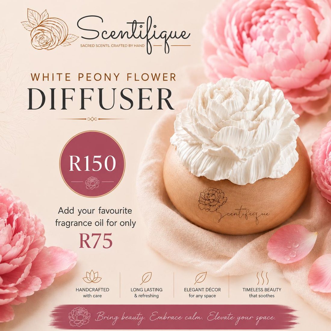 White Peony Flower Diffuser